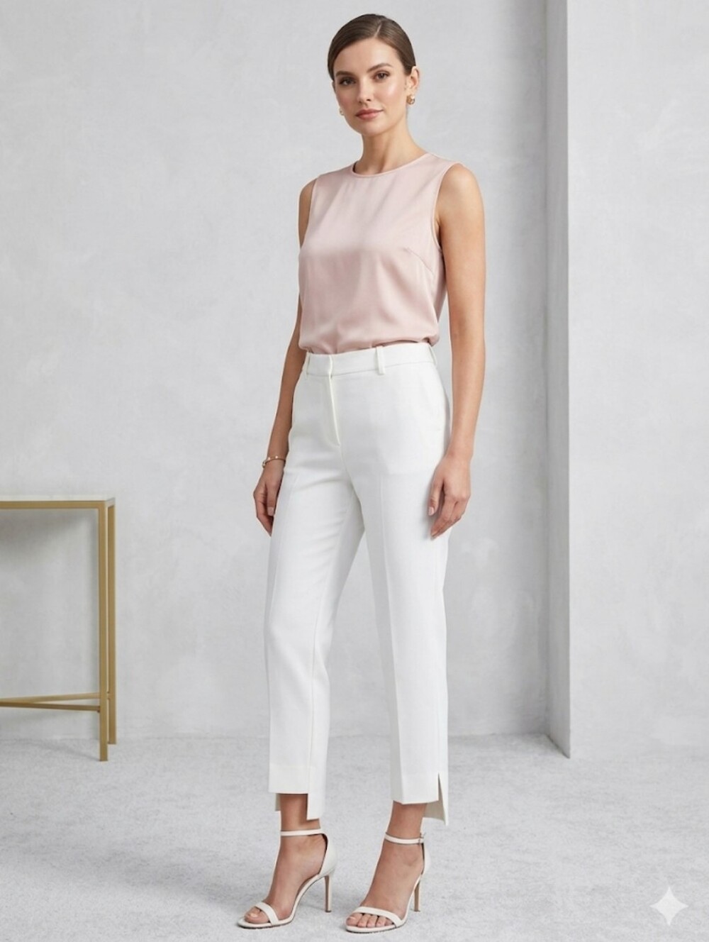 Gibson Latimer White Ankle Pants With Flattering High Low Detail, Sz 6
